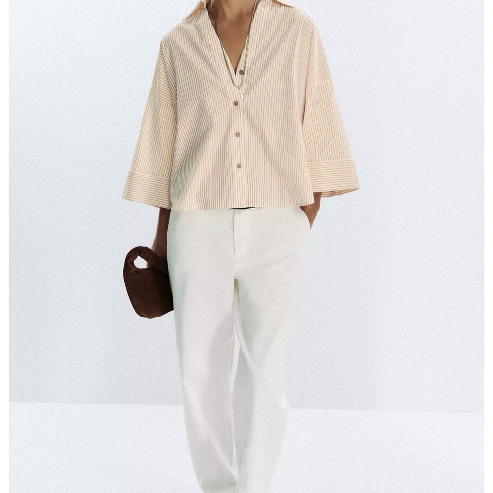 Striped poplin blouse with wide sleeves
